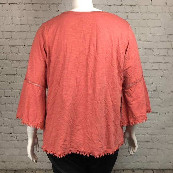 2X 4X Style & Co Crochet Trim Bell Sleeve Top Plus - Picture 3 of 7